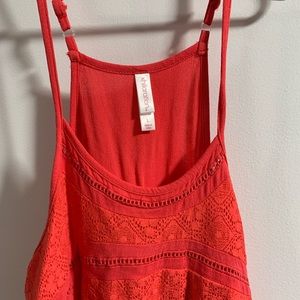 Coral Loose Flowing Tank top w lace embellishment
